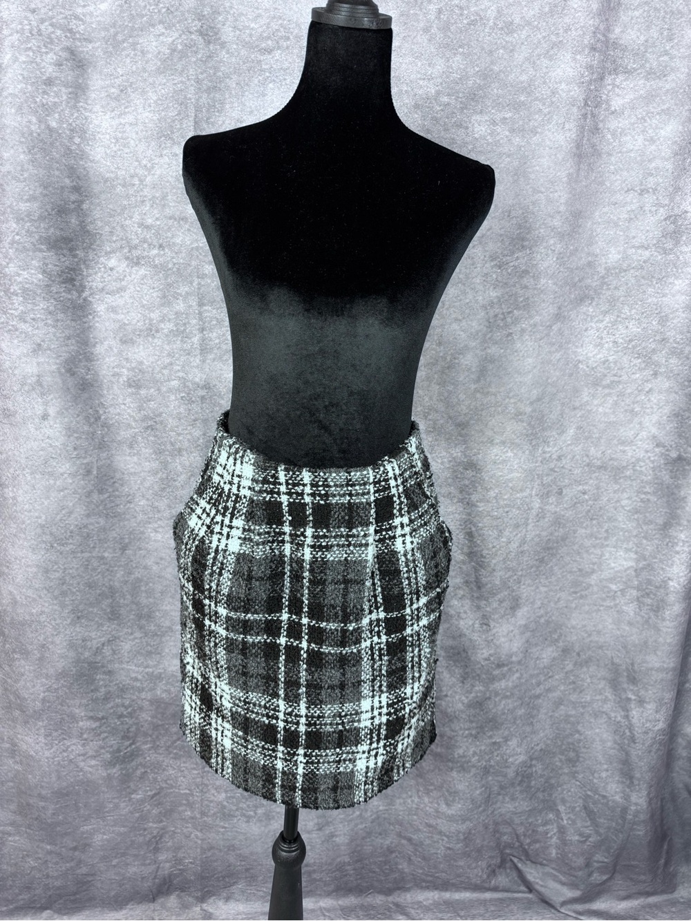 AG Adriano Goldschmied Black & White Plaid Tweed Mini Skirt